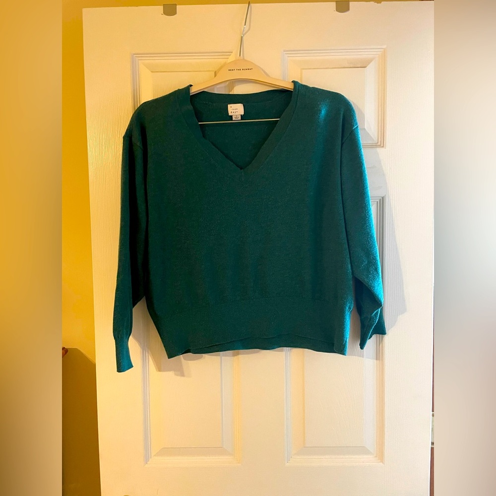 A new day Deep V Green cropped sweater